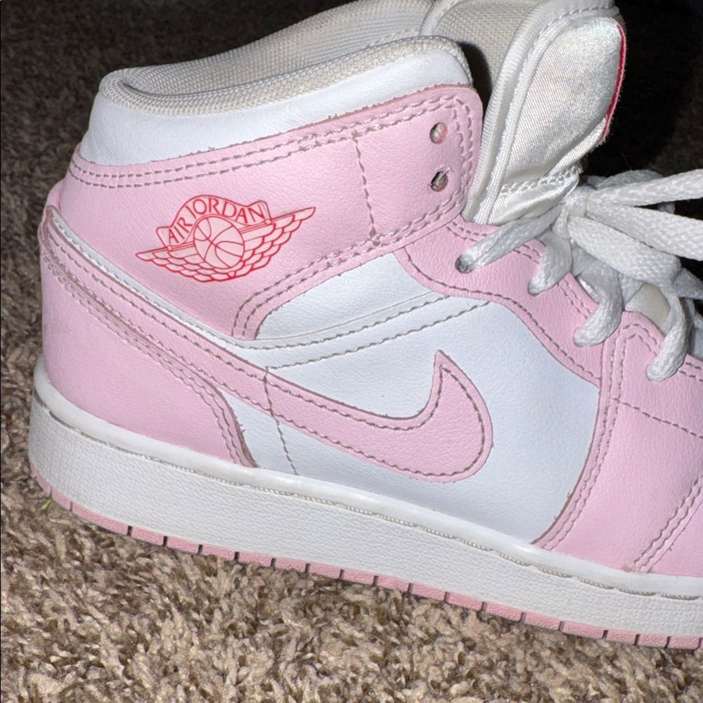 Nike Air Jordan Kids Size 4Y Pink and White High-Top Sneakers